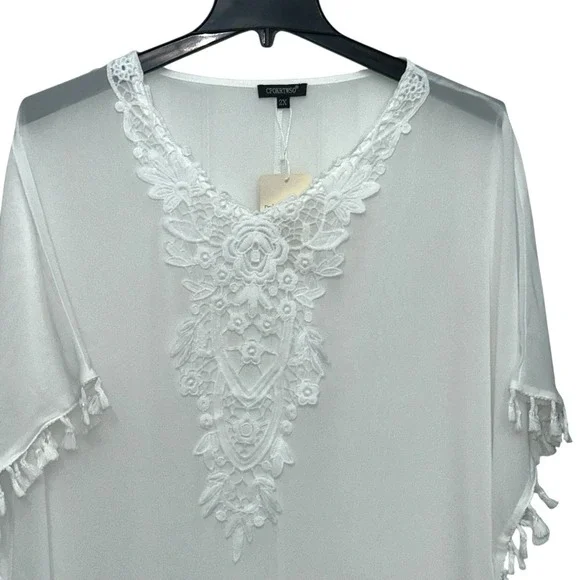 CPOKRTWSO Womens White Crochet Beach Swimsuit Coverup Size‎ 2X - Picture 2 of 9